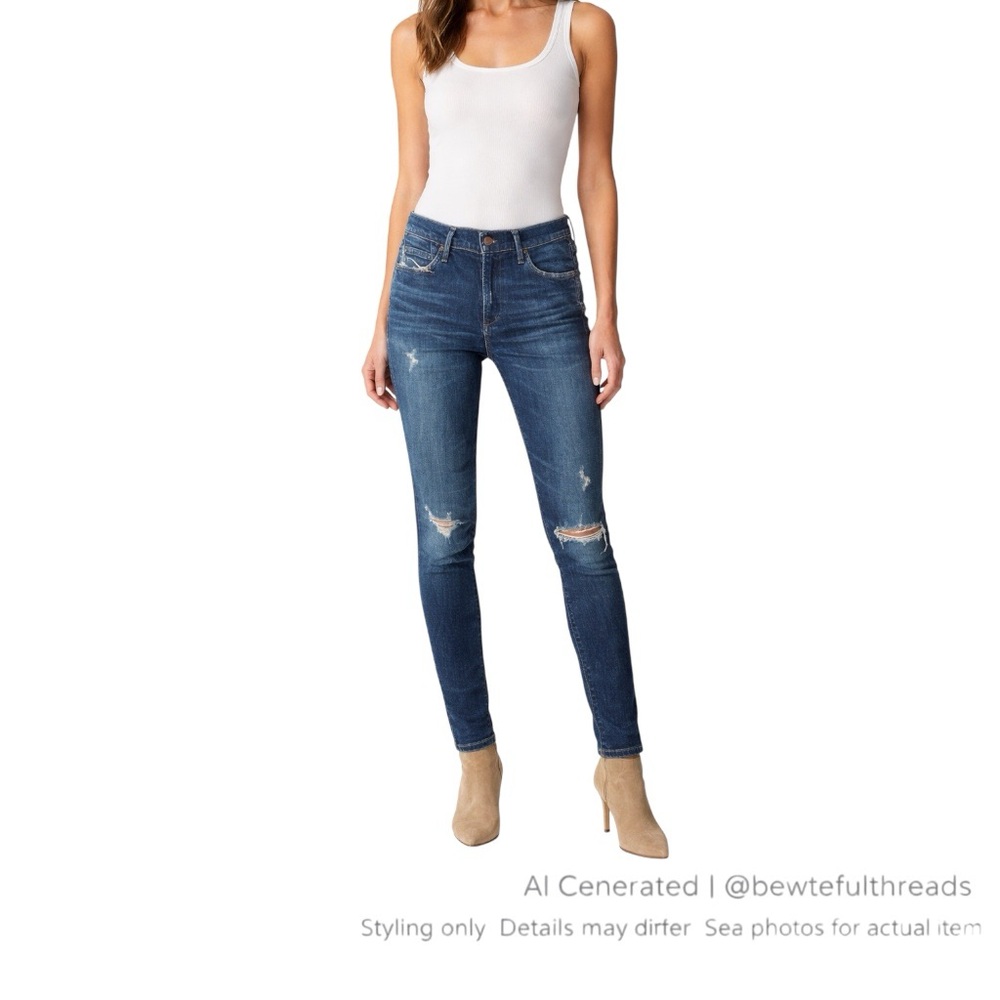 Distressed Dark Wash Skinny Jeans 27 Stretch Minimalist Y2K